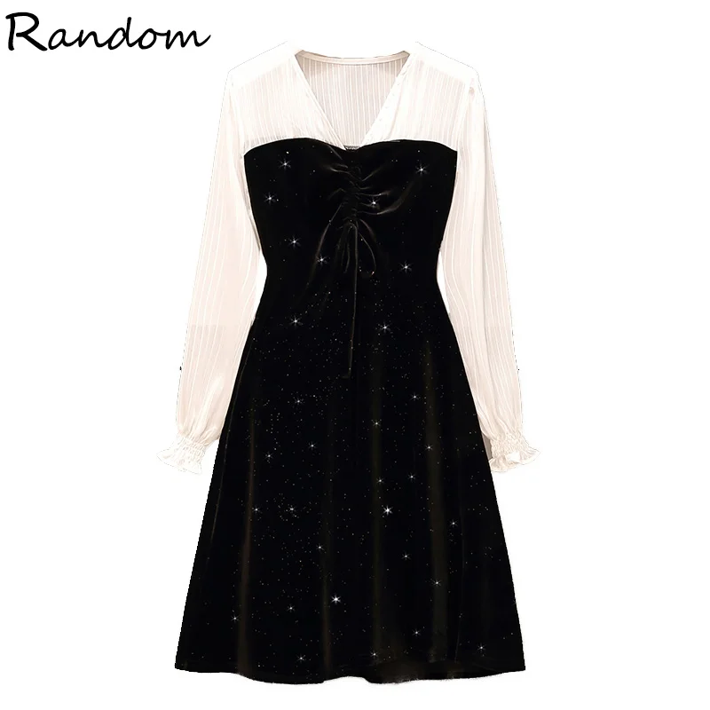 Женское элегантное бархатное платье мини с блестками вечернее трапеция длинным