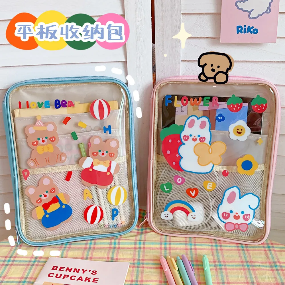 

Transparent 11 Inch Tablet Bag Girl Cartoon Waterproof Storage Bag Jelly 9.7 10.5 Inch Laptop Bag Business Mac Ipad Pro Handbag