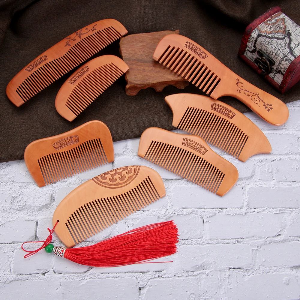 Горячая 1 шт. натуральная расческа из персикового дерева Антистатическая