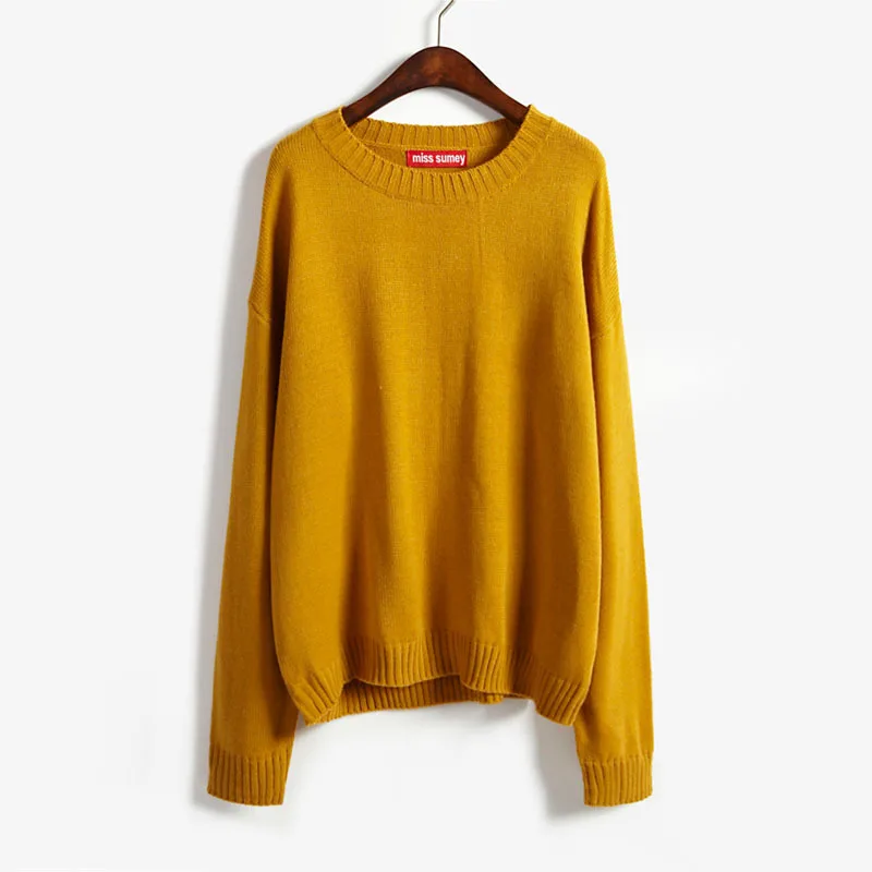Осень 2019 простые однотонные свитера женские вязаные пуловеры в стиле преппи с