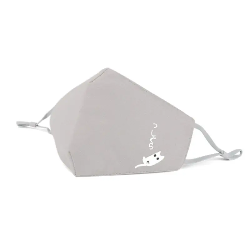 Серый 6 Colors Women Girls Japanese Style Cotton Dust Mouth Mask Cute Cartoon Lying Meow Cat Candy Color Adjustable Earloop Respirator - Цвет: Серый