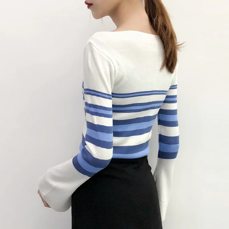 Женский облегающий пуловер с длинными рукавами синий или зеленый хлопковый