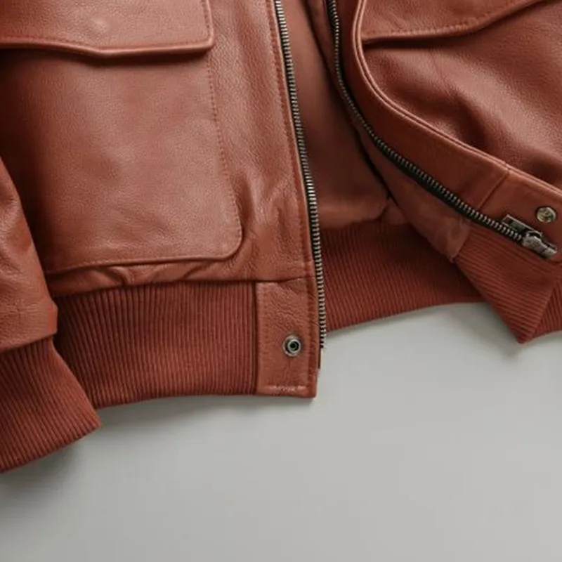 

2021 Light Brown Military Style A2 Leather Jacket Plus Size 4XL Genuine Natural Cowhide Autumn Slim Fit Aviation Coat