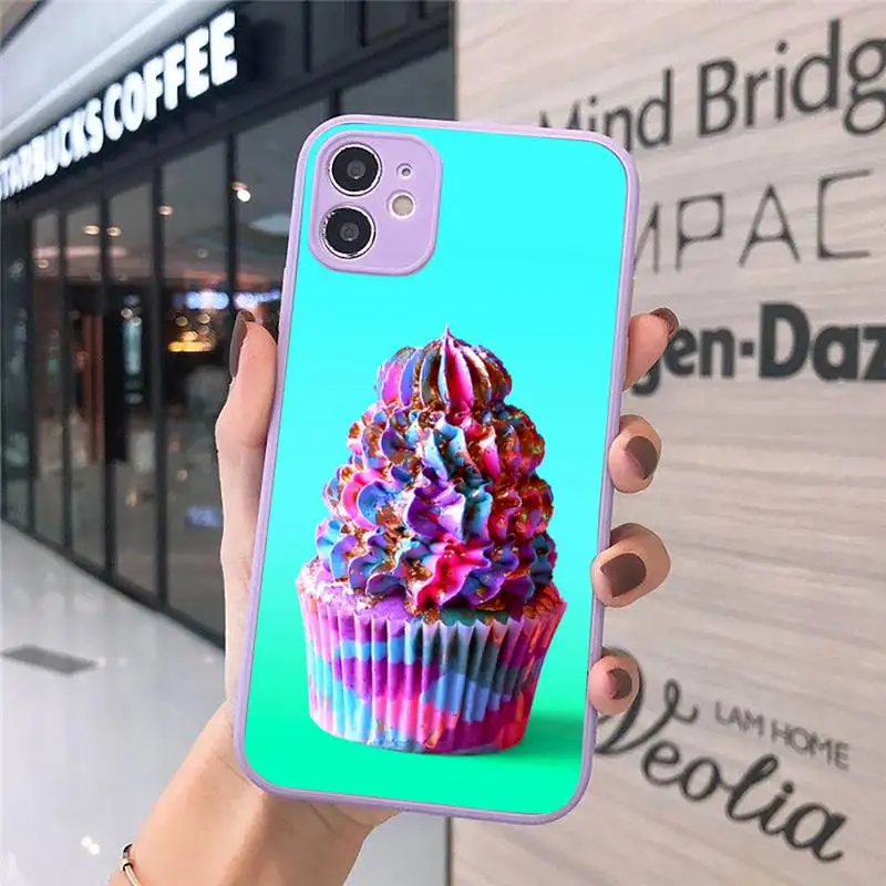 

Cupcake Food colorful dessert cute Phone Case Matte transparent For Purple iPhone 12 Mini 11 Pro XR XS Max 7 8 Plus X Back Cover