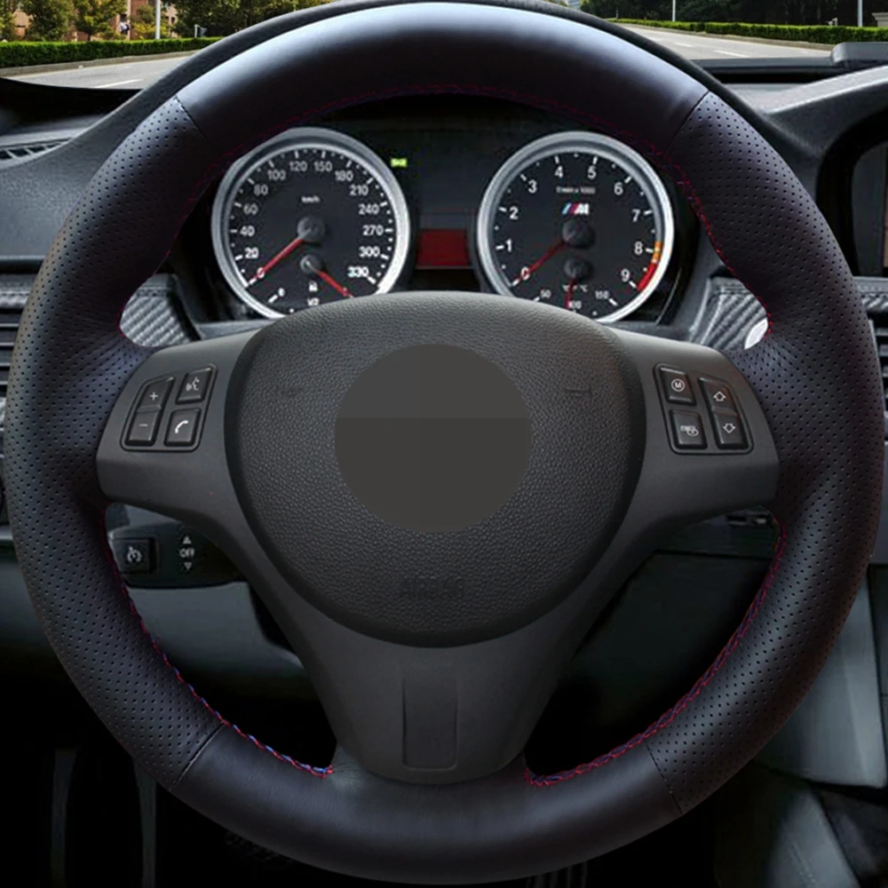 Рука сшитый черный искусственной кожи чехол рулевого колеса автомобиля для BMW M