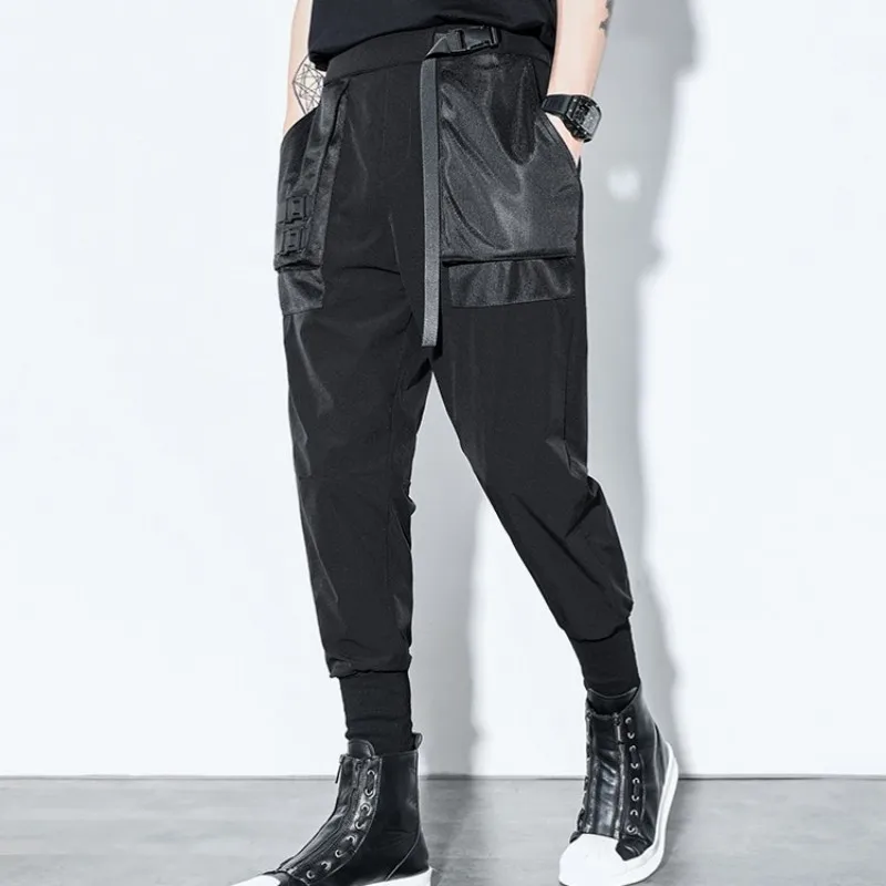

Fashion Streetwear Gothic Mens Loose Harem Pants Punk Black Personality Pockets Elastic Cargo Pencil Pants Men Casual Sweatpants