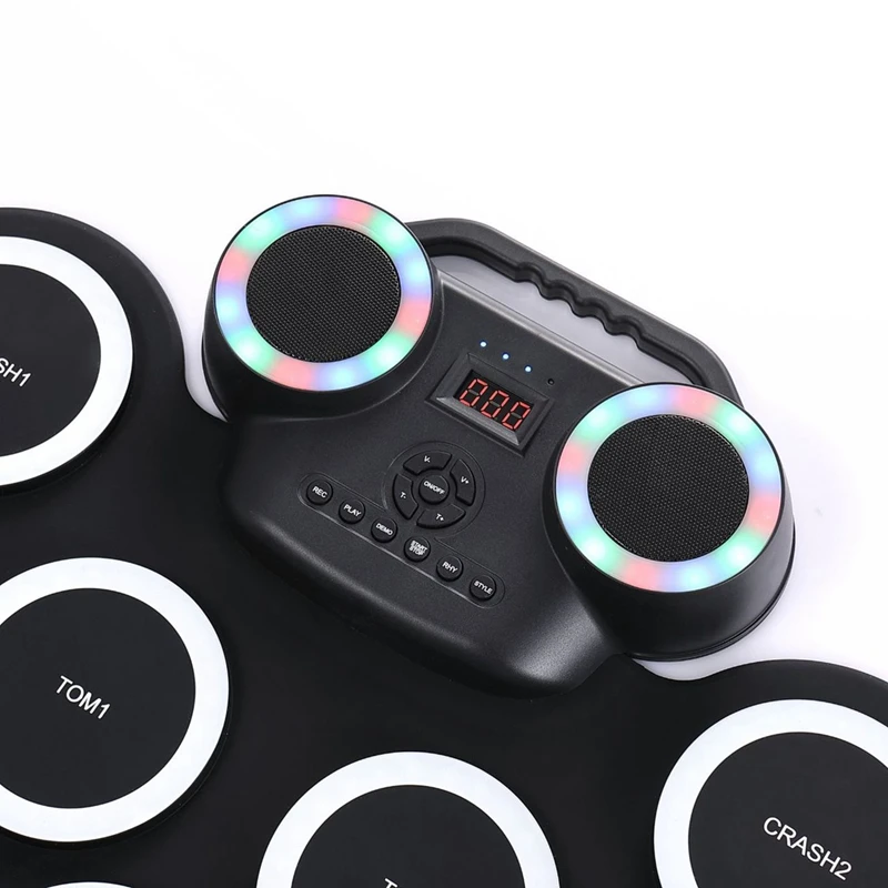 

Electronic Drum Foldable Practice Drum Pad Rechargeable Drum Kit Built in Speakers Foot Pedals Drum Sticks for Beginners