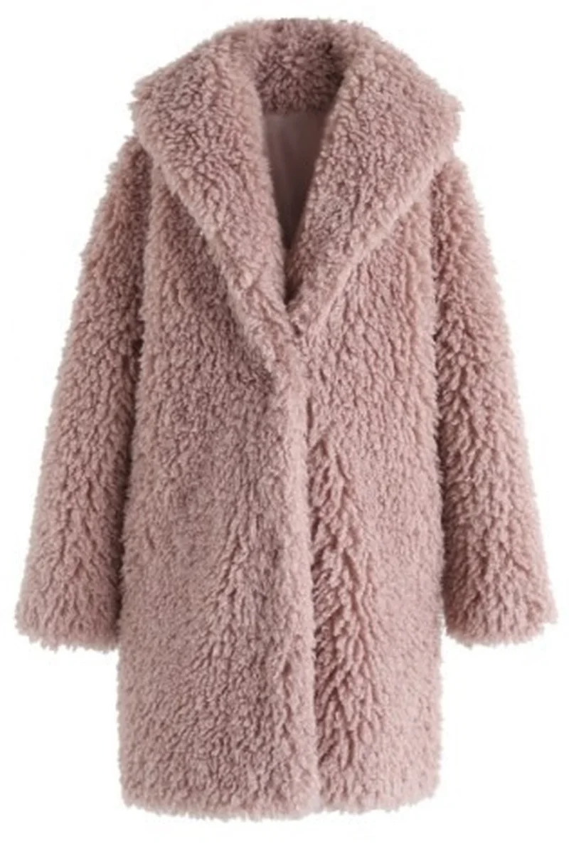 

Donsignet New Winter Coats Women Turn-down Collar Long Sleeve Solid Faux Wool Coat for Women Long Faux Fur Coat