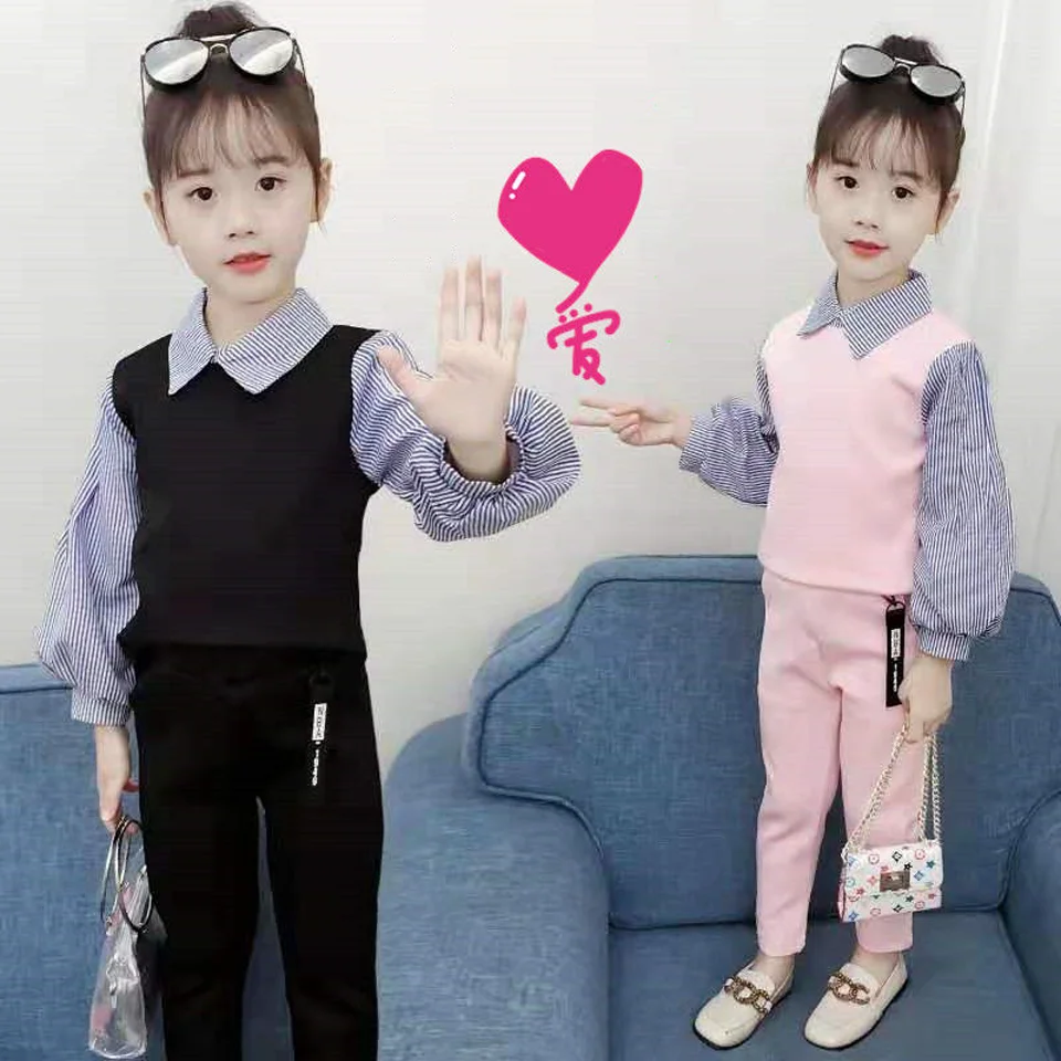 

Модная одежда для девочек, футболка с длинными рукавами + штаны, 2 шт./компл., школьная одежда для девочек, демисезонный комплект для девочек-подростков 4, 6, 8, 10, 12 лет