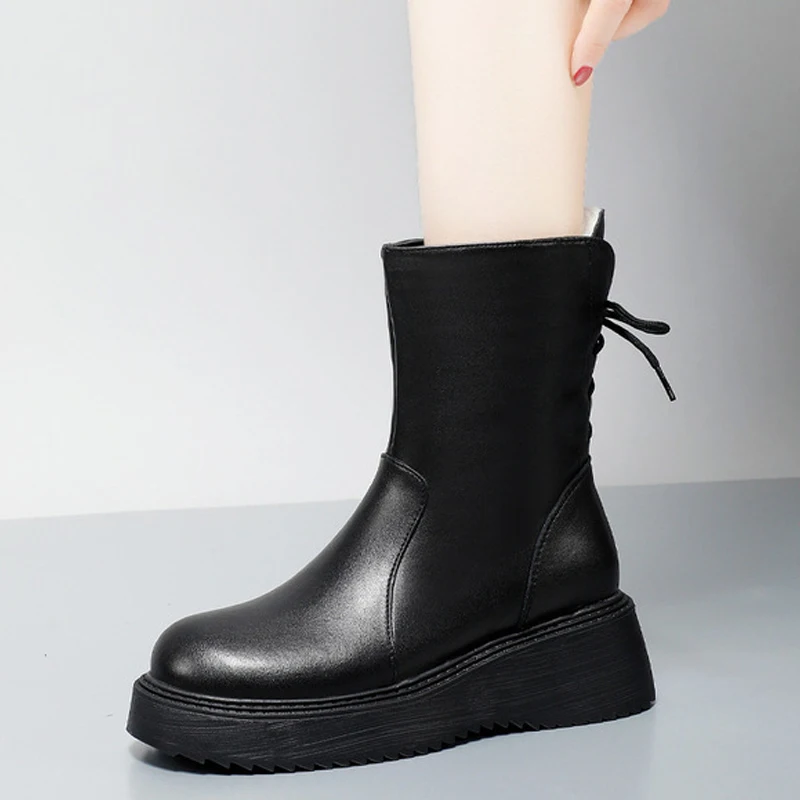 Ботинки женские зимние из ПУ кожи с плюшевой подкладкой | Обувь