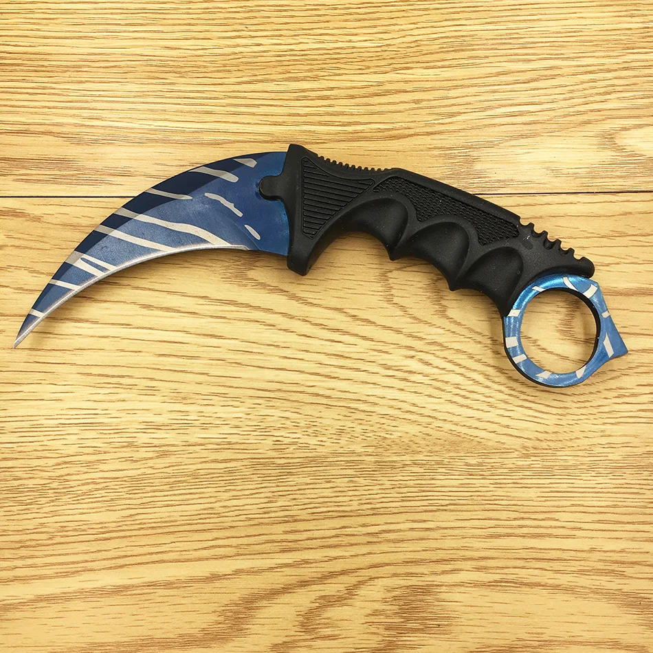 

CS GO Counter Strike claw Karambit Knife Neck Knife with Sheath gold Tiger Tooth Real game Knife camping black stripes colors