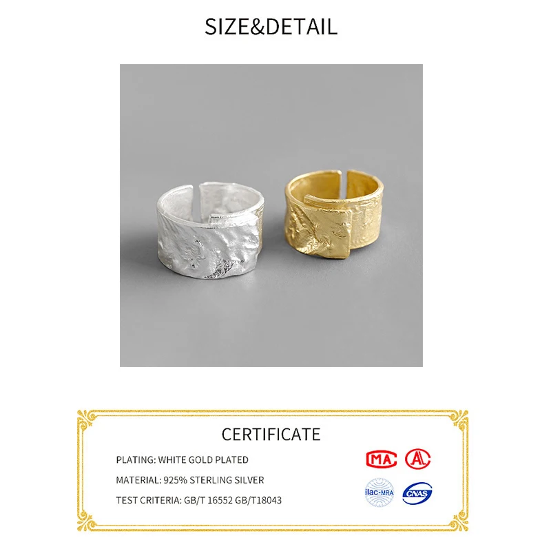 Широкое кольцо 100% 925 пробы серебро Открытое для Для женщин INS золотистого и