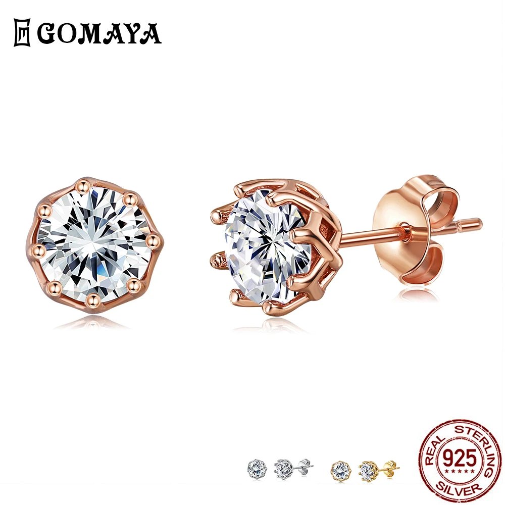 

GOMAYA Authentic 925 Sterling Silver Classic Clear Cubic Zircon Small Stud Earrings For Women Anniversary Fine Jewelry Hot Sale