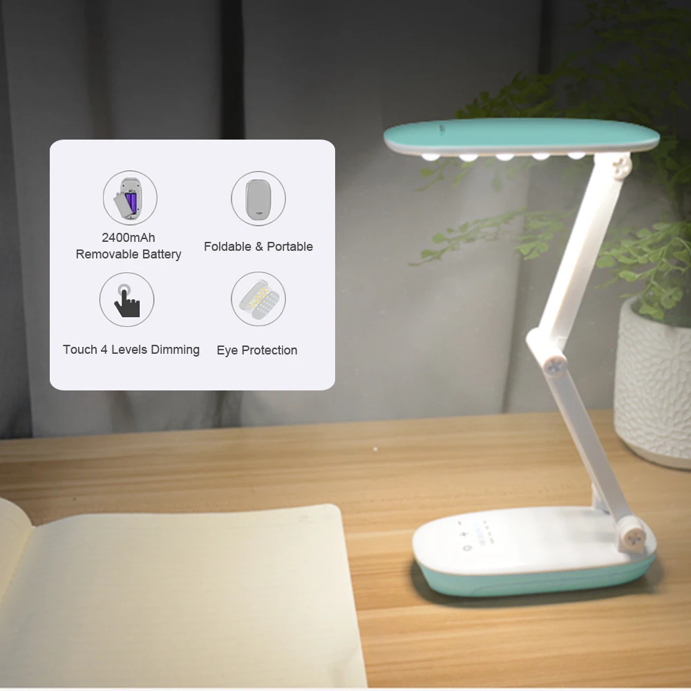 rechargeable foldable 4level led desk lamp eye protection save energy reading lamp for student touch switch power bank for phone free global shipping