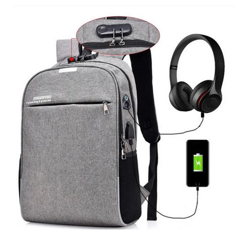 Дизайнерские Для мужчин замок рюкзака Анти-кражи зарядка через USB досуг рюкзак