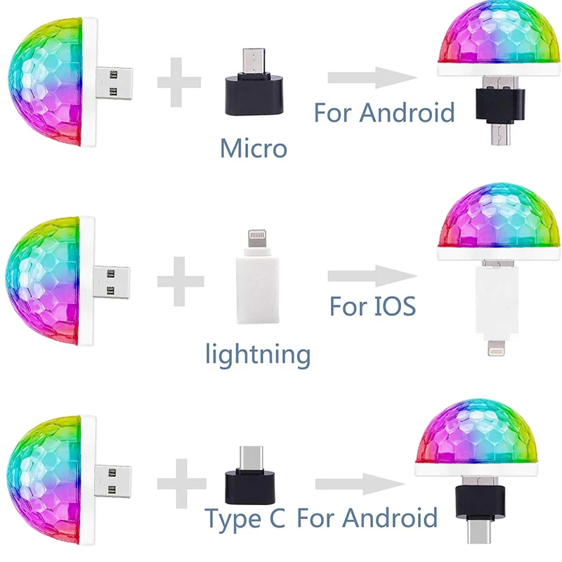 

Car Auto Lamp USB Light DJ RGB Mini Colorful Music Sound Light USB-C Apple Holiday Party Karaoke Atmosphere Lamp Welcome Light