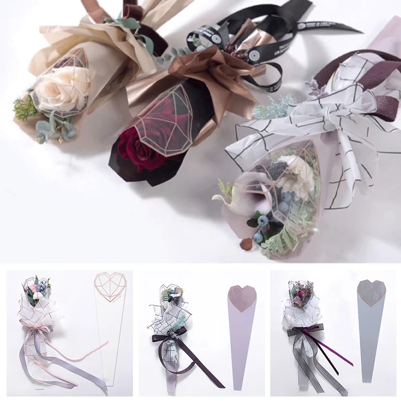 

40Pcs/Lot Diamond Heart Single Bag Double-Sided Rose Bouquet Teacher'S Day Gift Rose Bag Flower Wrapping Paper Diy Material