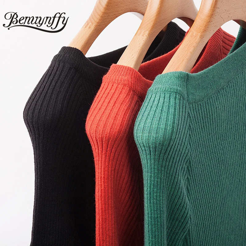 Benuynffy элегантный однотонный вязаный женский комплект с круглым вырезом и длинным