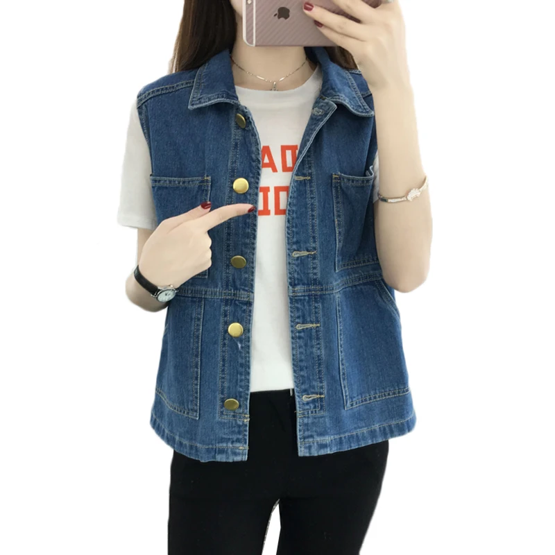 Весенне летний джинсовый жилет для женщин размера плюс 5XL повседневный без