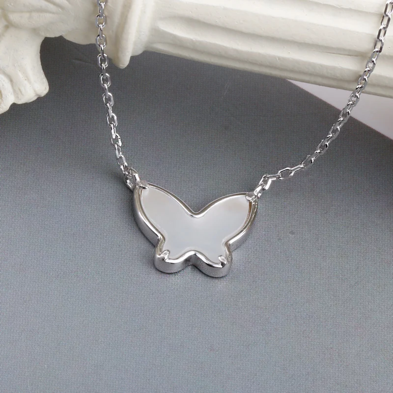 

Women Necklace S925 Sterling Silver Jewelry Shell Pearl Butterfly Pendant Necklace Simple Korean Clavicle Chain Birthday Gifts
