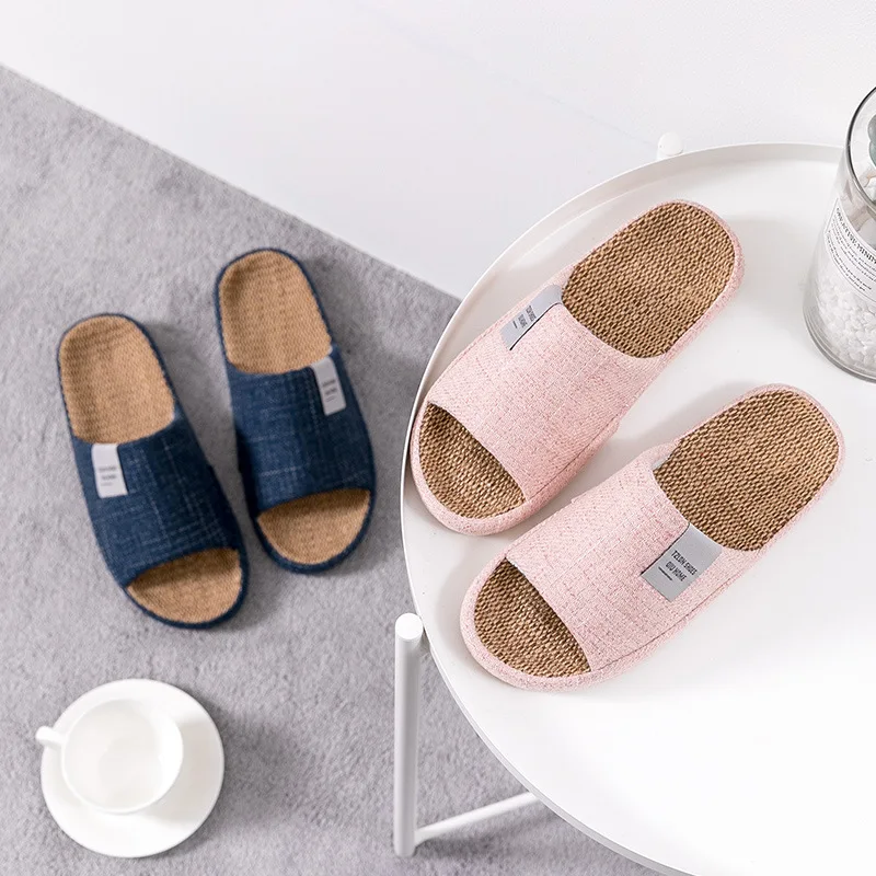 Дышащие льняные тапочки для женщин домашние бесшумные Нескользящие влюбленных
