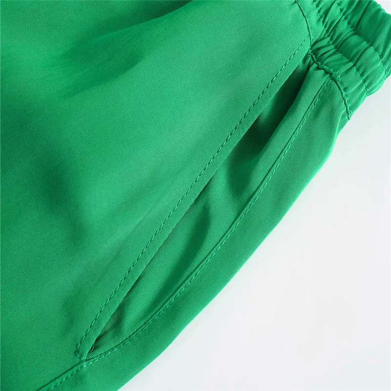 

Za 2021 Green High Waist Pants Women Adjustable Elastic Drawstring Waist Vintage Trousers Woman Casual Summer Wide Leg Pants