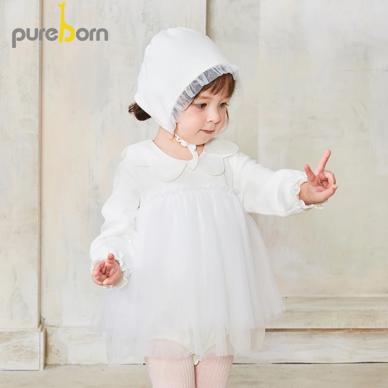 Pureborn/комплект из 2 предметов для новорожденных девочек Боди с шапкой и кружевными
