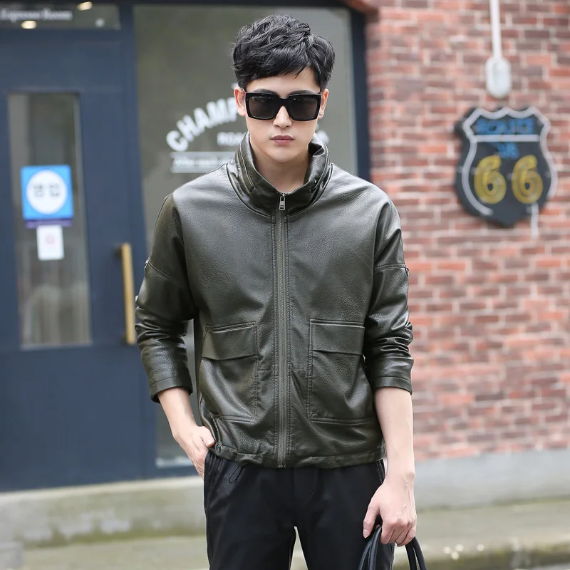 Autumn 2023 Spring Pu Leather Jacket Men Fashion Stand Collar Loose Fit Short Motorcycle Jacket Male Plus Size 3XL Casual Coats
