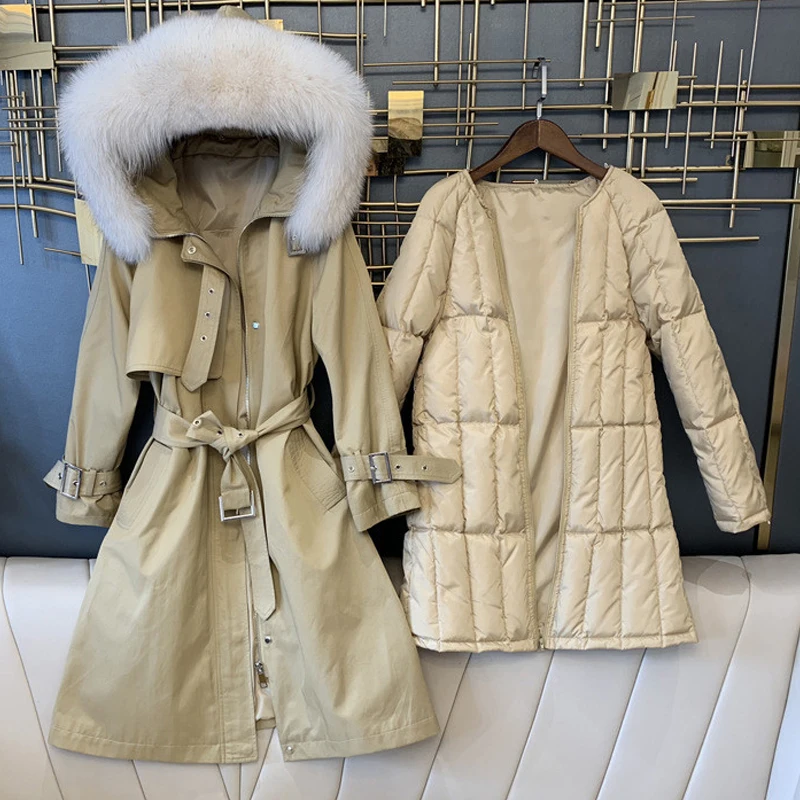 

Ailegogo Natural Fox Fur Collar Hooded Women Down Jacket 2020 White Duck Down Coat Female Parkas Overcoat Feather Puffy Outwear