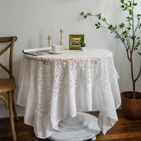 simple cotton embroidery white flower tablecloth coffee table piano cover wedding party decor