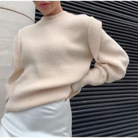 2021 woman traf solid knit ruffle sweater pull long sleeve loose female autumn winter elegant sweaters y2k tops