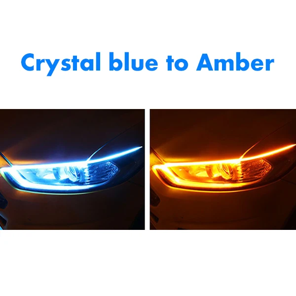 1 шт. новейший автомобиль DRL светодиодный дневные ходовые огни авто течёт указатель поворота направляющая полоса фары в сборе аксессуары для стайлинга автомобилей - Цвет: Crystalblue to Amber