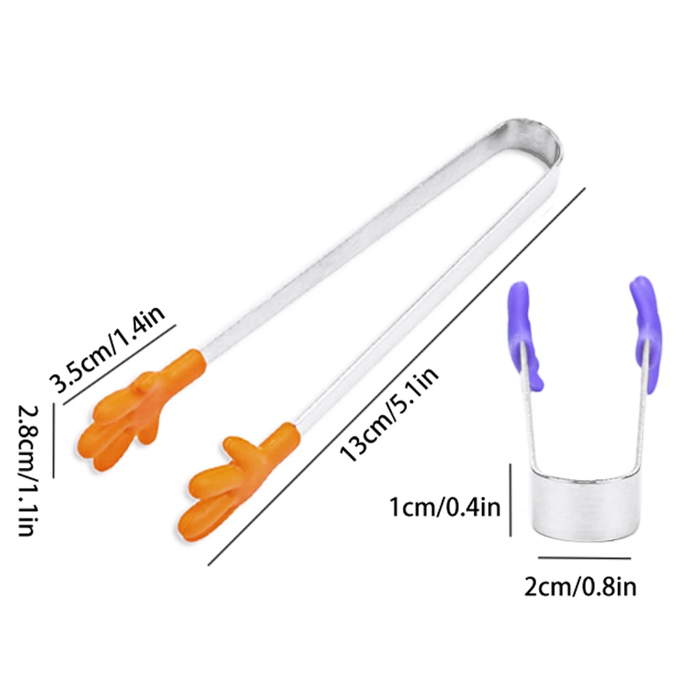 

5Pcs Salad Serving BBQ Tongs Stainless Steel Handle Utensil Creative Hand Shape Kitchen Cooking Tools Mini Silicone Food Clip