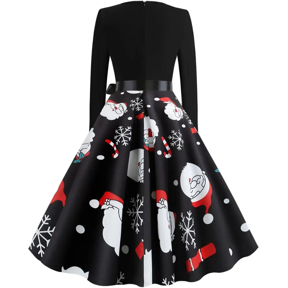Зима Рождество маленький Платье черного цвета размера плюс с Санта Клаусом или