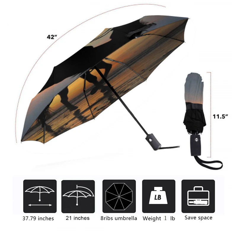 Зонт с принтом лошади 3 сложения ветрозащитный полностью автоматический | Дом и