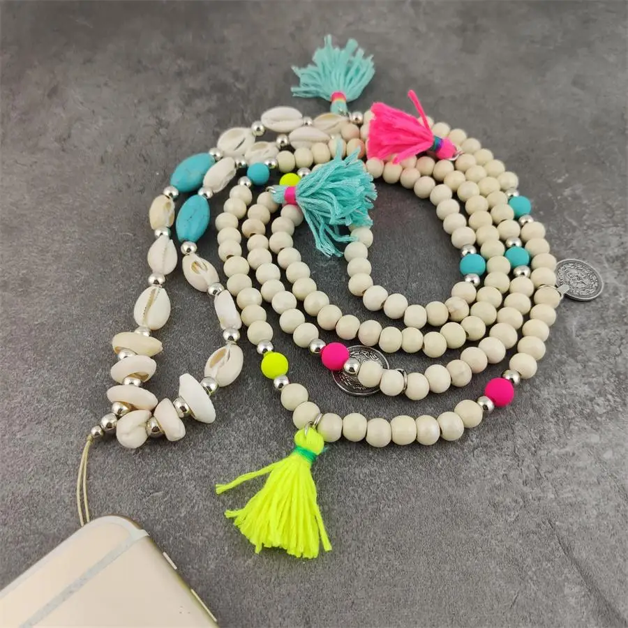 Шнурки для мобильных телефонов деревянные подвесные цепочка с ракушкой женские