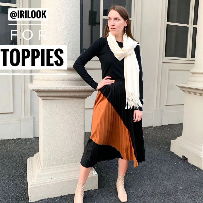 Плиссированные юбки осень-зима 2019 искусственный мех замшевые Colorblock (цветовой