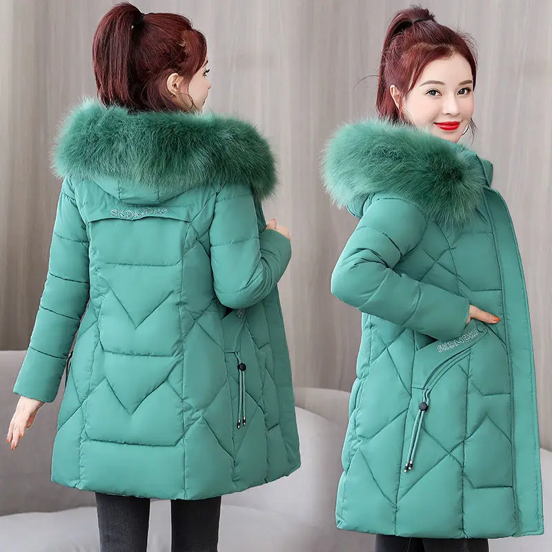 

Winter Parkas Jackets 2022 Women's Coats Fashion Fur Collar Hooded Thick Loose Long Winter Warm Cotton Padded Jacket 4XL X674