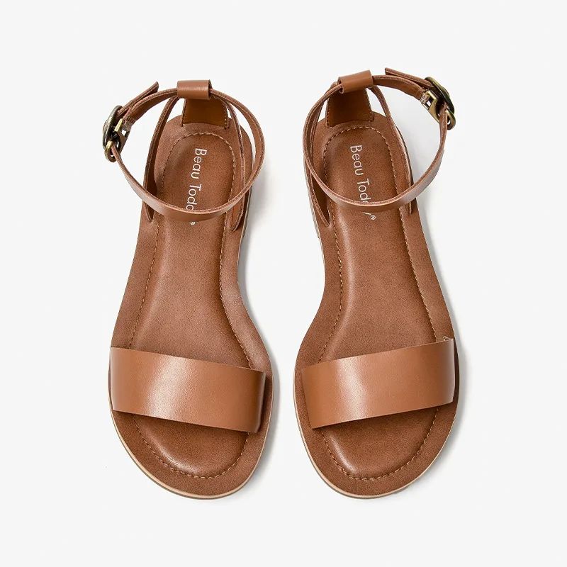 BeauToday/женские сандалии гладиаторы из мягкой натуральной коровьей кожи с пряжкой