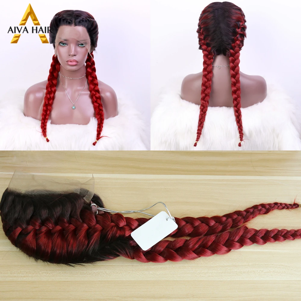 

AIVA Heat Resistant Synthetic Box Braid Wig Ombre Orange Blonde Synthetic Lace Front Wig Cosplay Braided Wigs For Black Women
