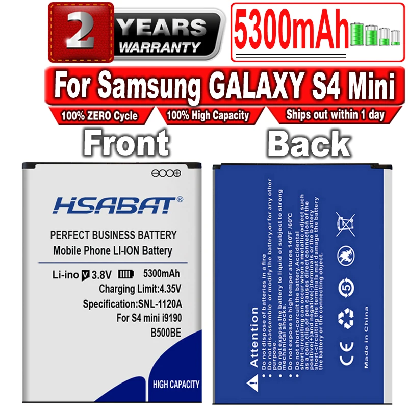 Аккумулятор HSABAT B500BE B500AE на 5300 мА · ч для Samsung GALAXY S4 Mini батареи i9190 i9192 i9195 i9198 s4mini |