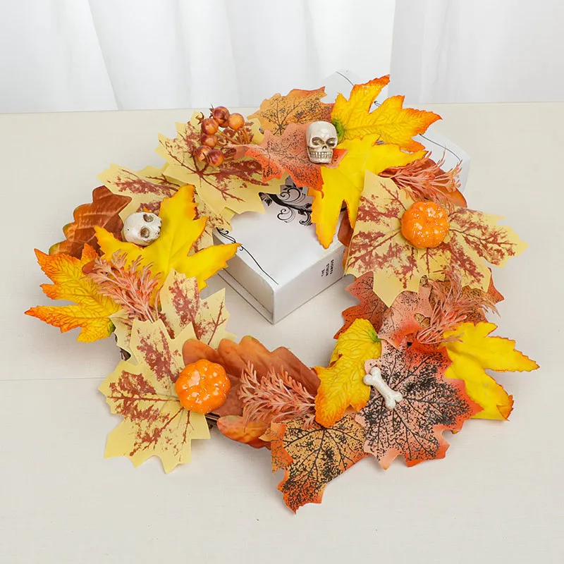 

Simulation Maple Root Pumpkin Wreath Decor Pine Cone Rattan Circle For Halloween