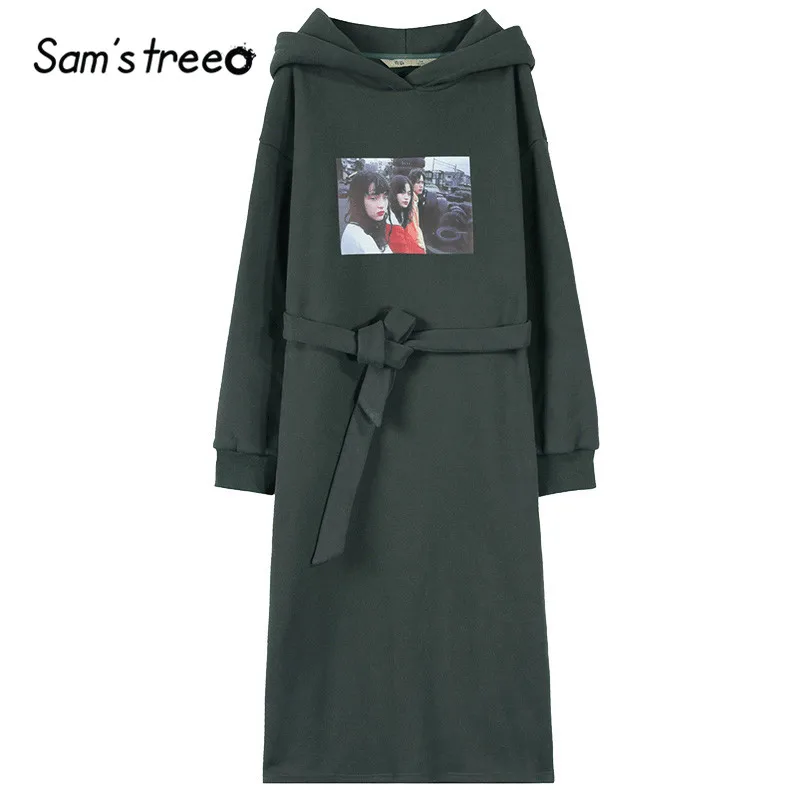SAM'S TREE красное однотонное платье с капюшоном и принтом с героями мультфильмов для женщин зимнее зеленое повседневное свободное офисное Повседневное платье с поясом
