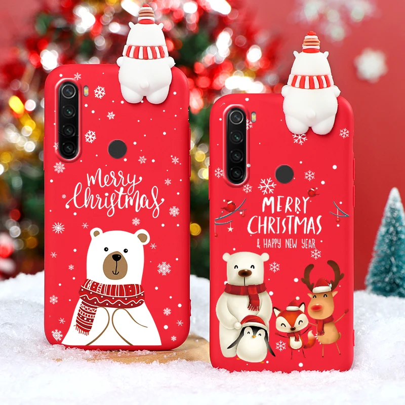 Силиконовый чехол с рождественским оленем для Xiaomi Redmi Note 8 T новогодней 3D куклой