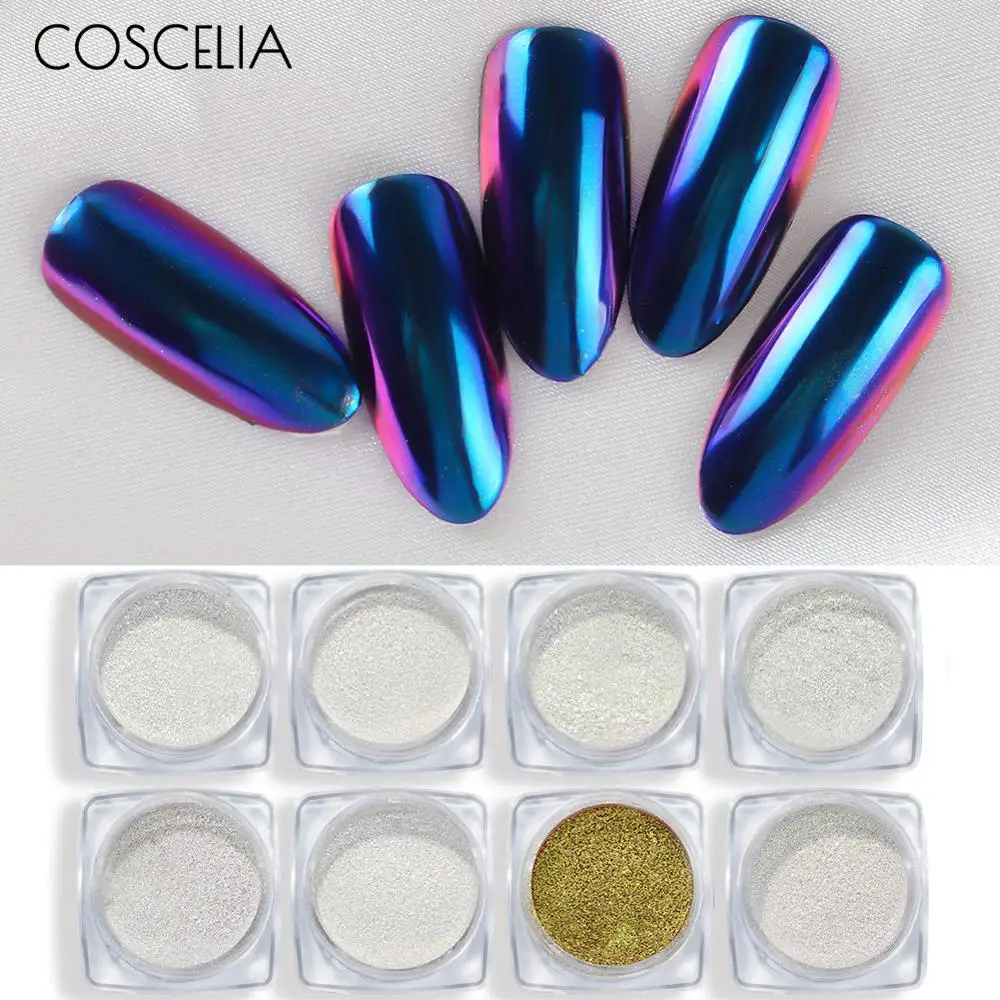 COSCELIA 1 шт. голографический зеркальный пигмент для ногтей блестящая пудра