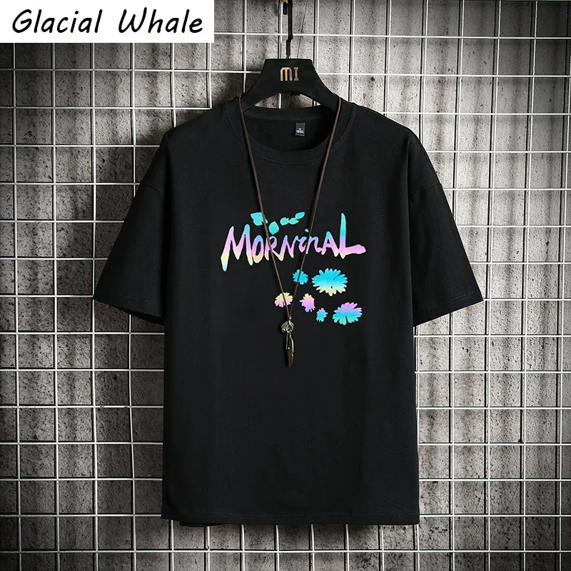 

GlacialWhale футболки Для мужчин новая летняя верхняя часть Светоотражающая Футболка с принтом в стиле «хип-хоп» Японская уличная одежда Harajuku св...