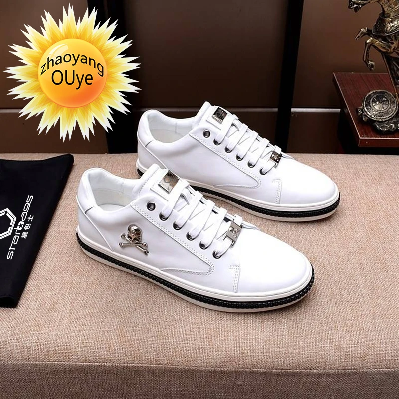 

Новинка 2022, итальянская оригинальная кожаная обувь с логотипом черепа, маленькая белая обувь, мужская обувь на плоской подошве, мужская спо...