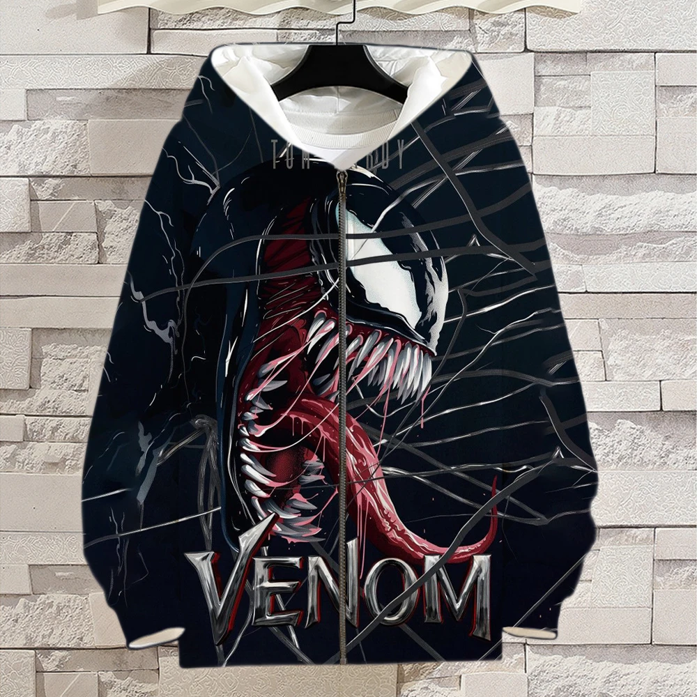 Толстовка с капюшоном Venom на молнии Мужская Весенняя Повседневная крутая Женская