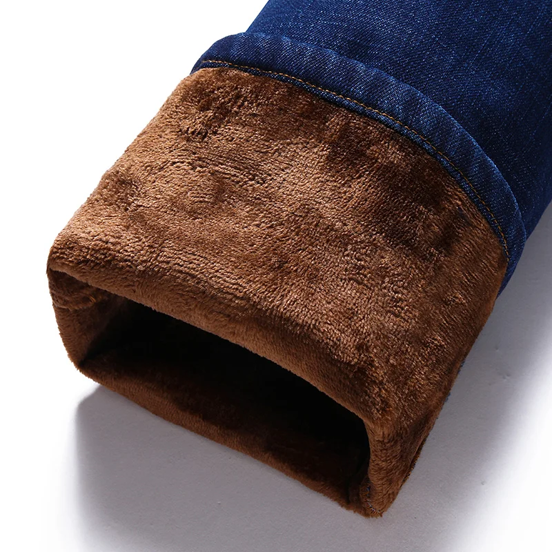 

BAIDAFEILI 2020 Winter warm FLeece Fashion Business Casual Men Jeans High Stretch Slim Straight Black Blue Men Clothing