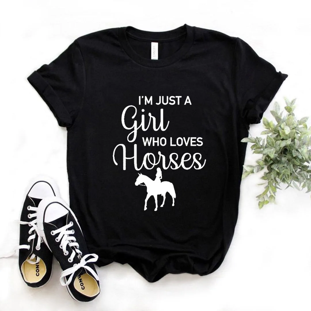 

Женская футболка с принтом «Я просто девушка, которая любит лошадей», хлопковая Повседневная забавная футболка, подарок для девушек Yong, топ,...
